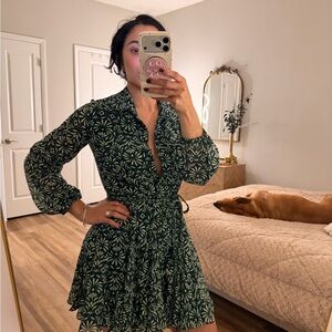 Zara Dark Green Patterned Long Sleeve Dress